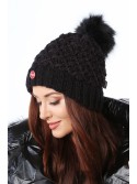 Warm winter hat with a pompom, black C37 - Online store - Boutique